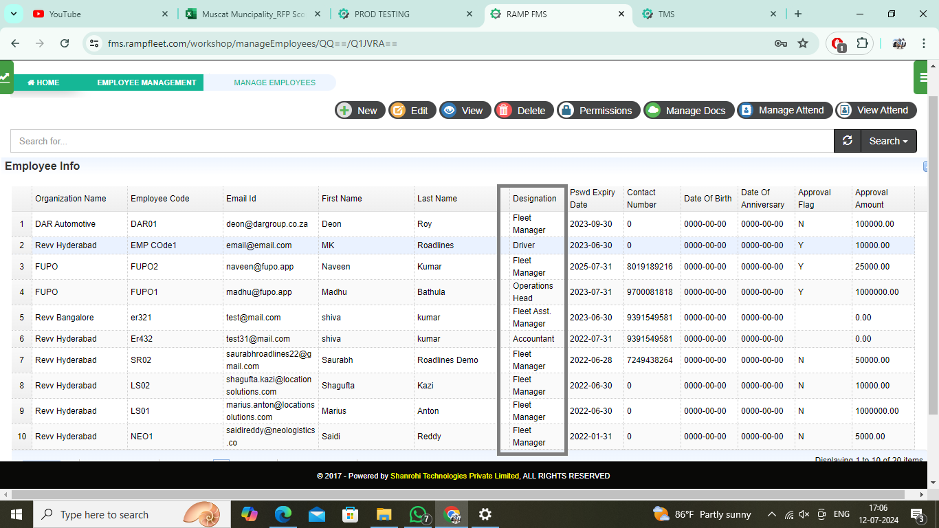 screenshot of RAMP Fleet Management Software